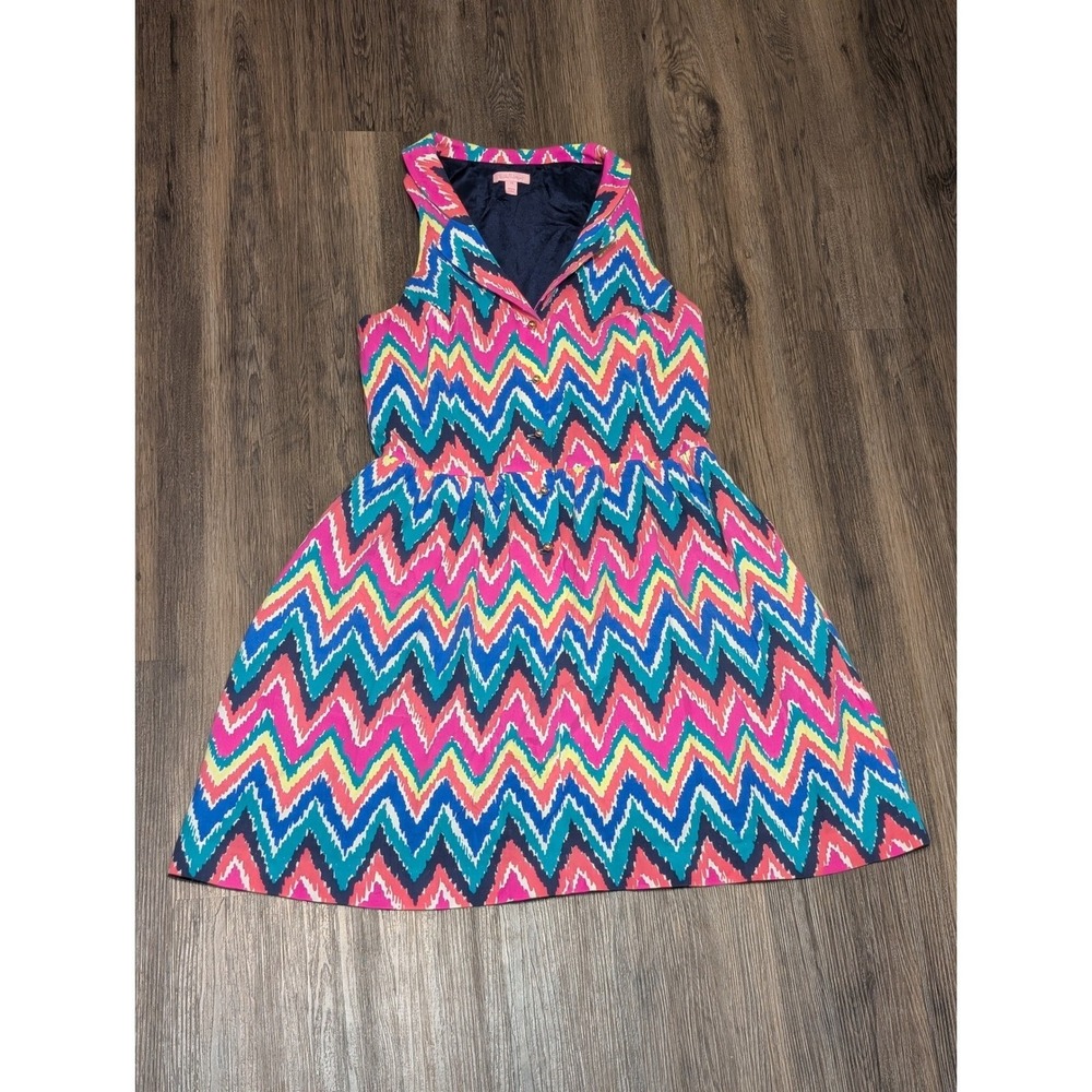 Lilly Pulitzer Chevron Sherlyn Sleeveless Collared Dress‎ Print Size 14